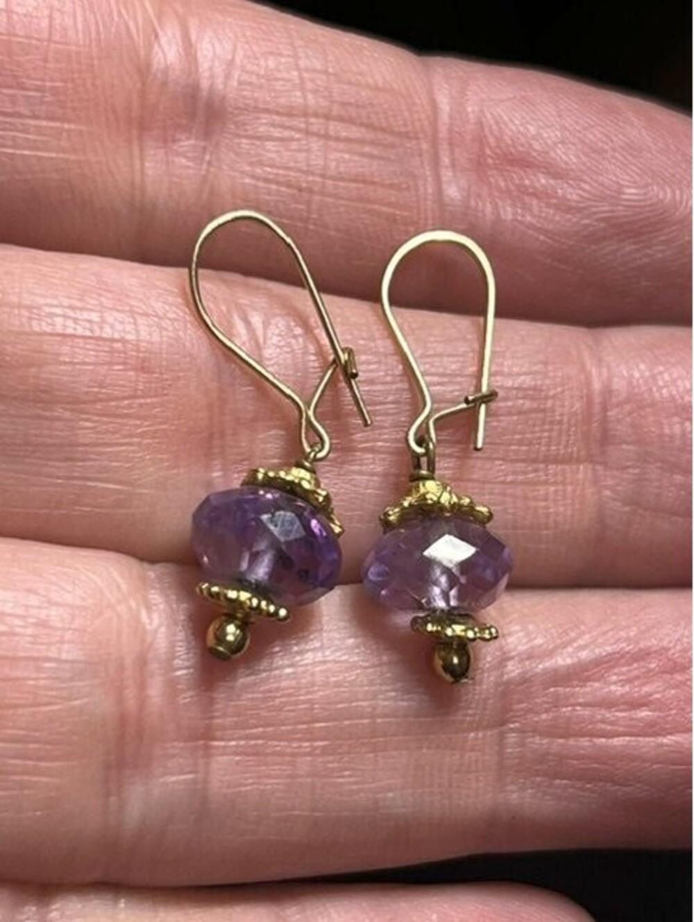 B7046 Gold Filled *unmarked Amethyst Faceted Drop Dangle Earrings Gemstone